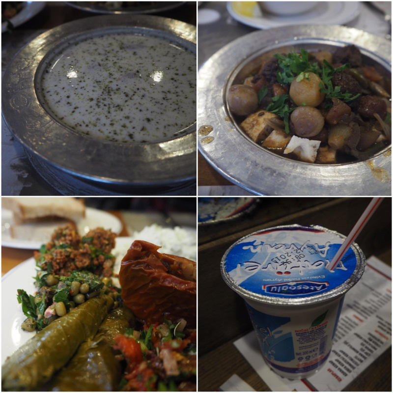 1. Jehněčí v jogurtu a 2. nějaké jehněčí :D a 3. meze = vše v jedné restauraci 4. Ayran